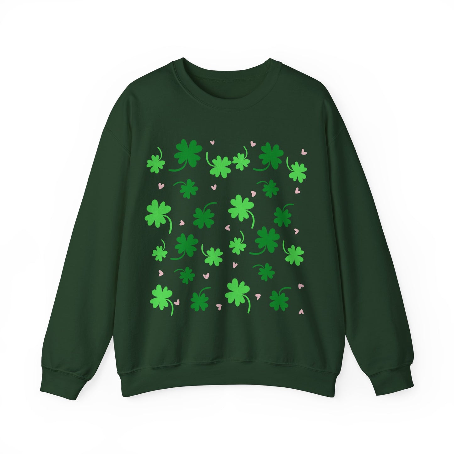 Clover Print Sweatshirt, St. Patrick's Day Jumper, Lucky Charm Sweater, Irish Shamrock Pullover, Green Leafy Top