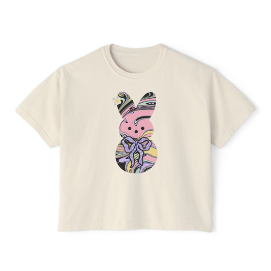 Comfort Colors Stylish Women's Boxy Tee with Colorful Swirl Bunny Design, Fun Spring Shirt, Easter Gift, Casual Wear, Fashionable Tee