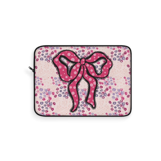 Pink Ruffle Bow Design Laptop Sleeve, Protective Computer Cover, Tech Accessories, Geometric Design Padded Case, Tablet Bag, Gift for Student
