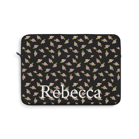 Black and Pink Coquette Rose Pattern Laptop Sleeve, Personalized Protective Computer Cover, Tech Accessories, Tablet Bag, Padded Case