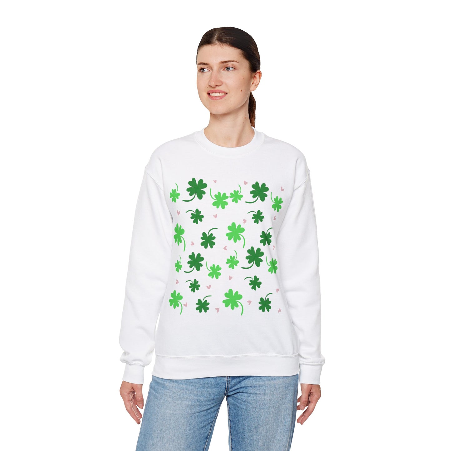 Clover Print Sweatshirt, St. Patrick's Day Jumper, Lucky Charm Sweater, Irish Shamrock Pullover, Green Leafy Top