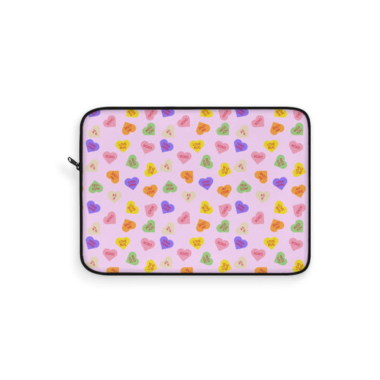 Sweet Candy Hearts Laptop Sleeve in Strawberry Pink, Protective Computer Cover, Tech Accessories, Valentine Padded Case, Tablet Bag, Case
