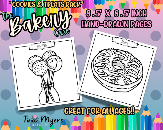 COMING SOON!! The Bakery Case - "Cookies & Treats" 10 pack of digital coloring pages, digital download @TinaxColors