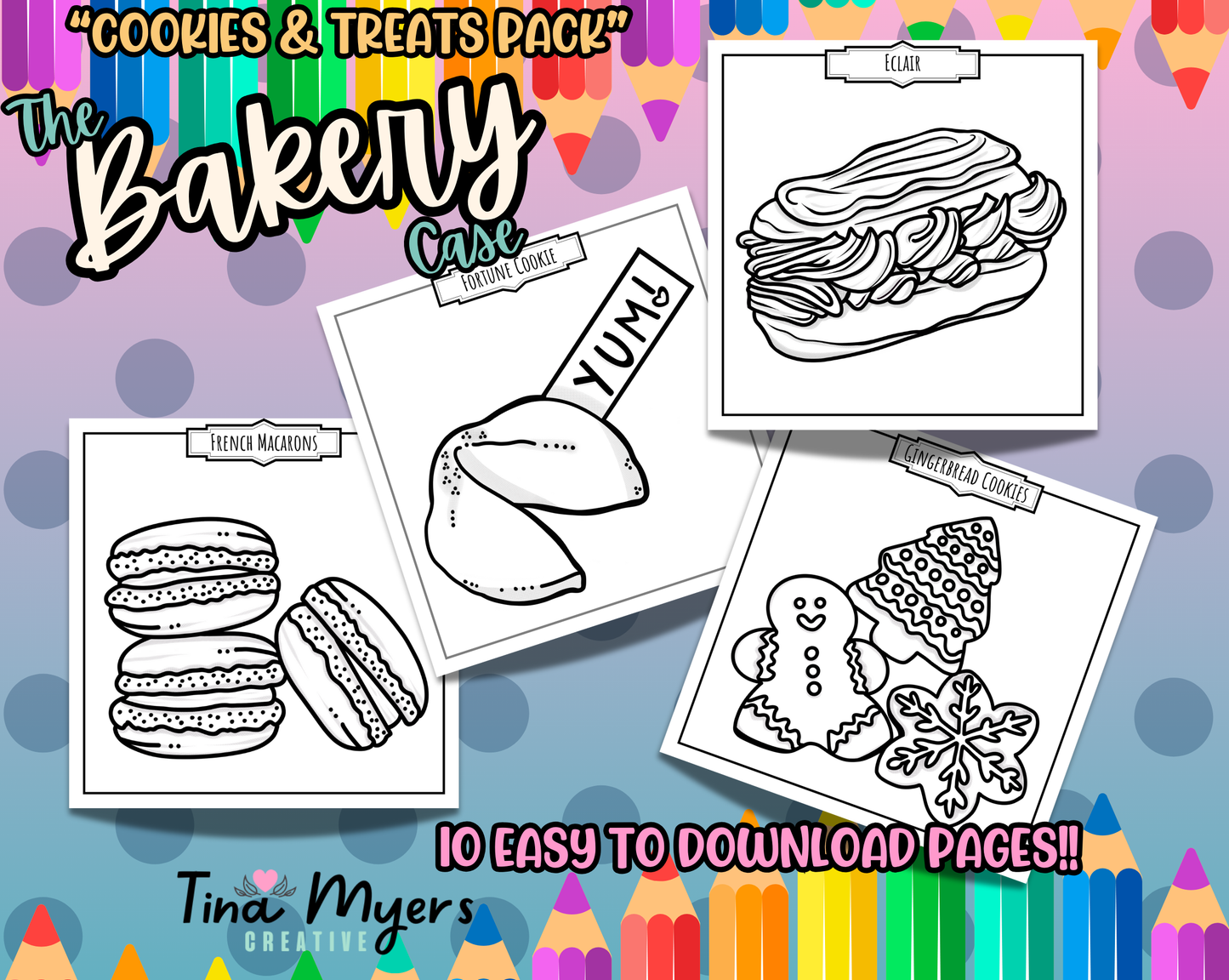 COMING SOON!! The Bakery Case - "Cookies & Treats" 10 pack of digital coloring pages, digital download @TinaxColors