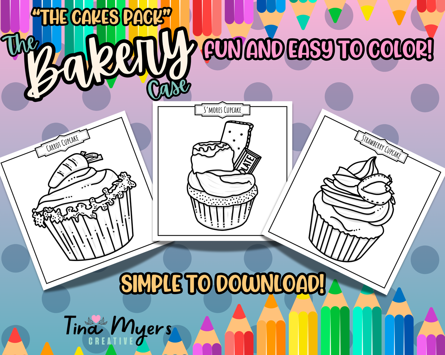 COMING SOON!! The Bakery Case - "The Cakes" 10 pack of digital coloring pages, digital download @Tinaxcolors