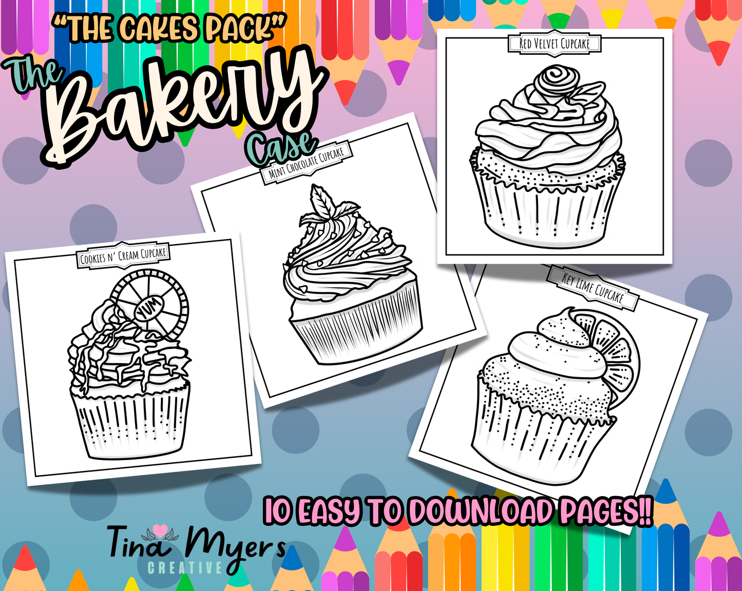 COMING SOON!! The Bakery Case - "The Cakes" 10 pack of digital coloring pages, digital download @Tinaxcolors