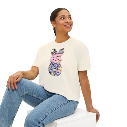 Comfort Colors Stylish Women's Boxy Tee with Colorful Swirl Bunny Design, Fun Spring Shirt, Easter Gift, Casual Wear, Fashionable Tee