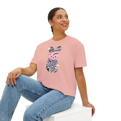 Comfort Colors Stylish Women's Boxy Tee with Colorful Swirl Bunny Design, Fun Spring Shirt, Easter Gift, Casual Wear, Fashionable Tee
