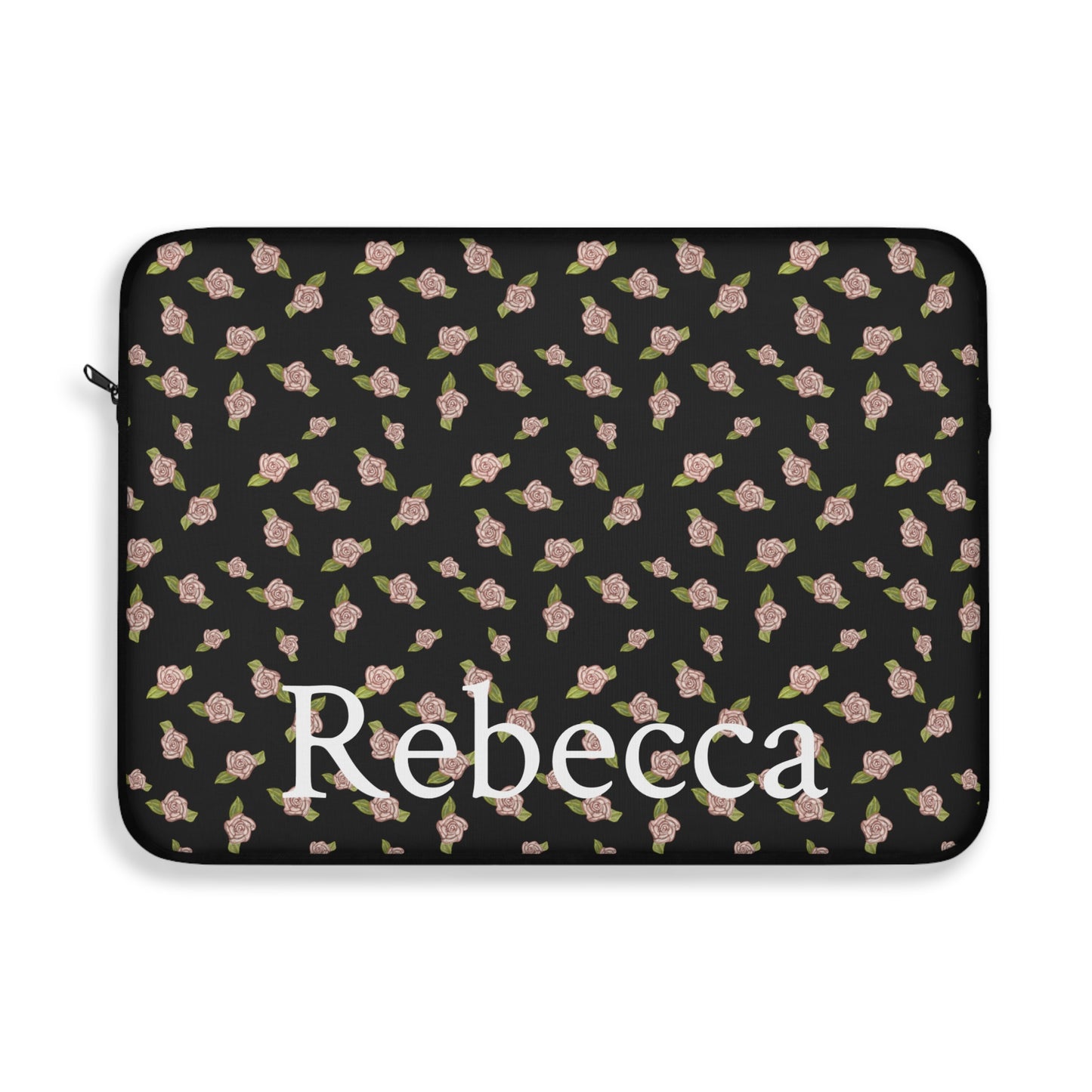 Black and Pink Coquette Rose Pattern Laptop Sleeve, Personalized Protective Computer Cover, Tech Accessories, Tablet Bag, Padded Case