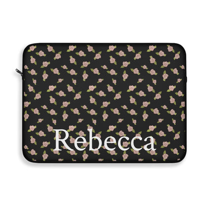 Black and Pink Coquette Rose Pattern Laptop Sleeve, Personalized Protective Computer Cover, Tech Accessories, Tablet Bag, Padded Case