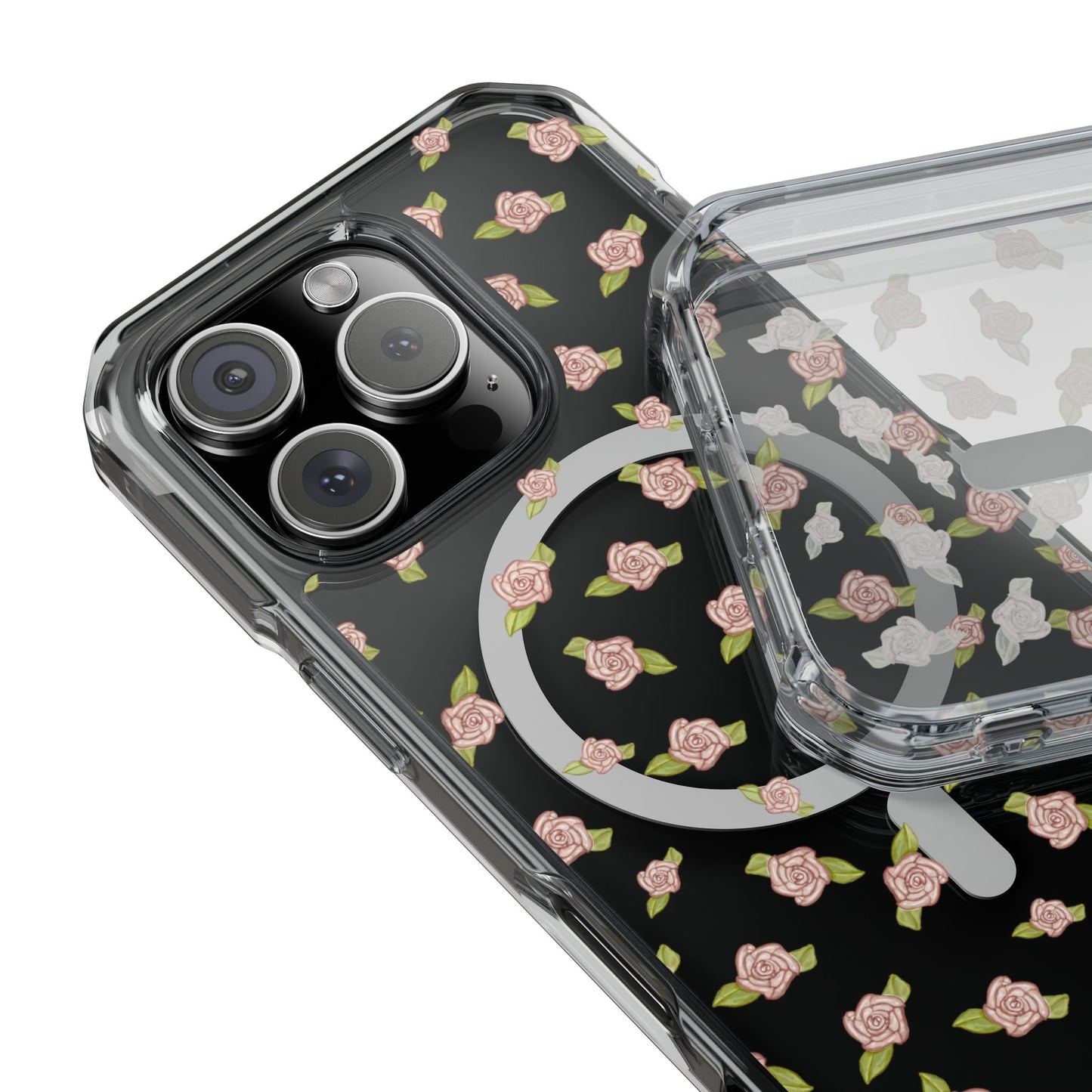 iPhone Case, Clear Magsafe Coquette Pink Rosettes, Protective Phone Cover, Transparent Magnetic Case, Impact Resistant, Gift for Her