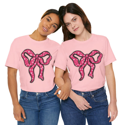 Pink Ruffle Bow Polka Dot Design T-Shirt, Shirt, Top, Tee - Unisex Jersey Short Sleeve Shirt for All Ages and Genders