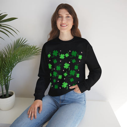 Clover Print Sweatshirt, St. Patrick's Day Jumper, Lucky Charm Sweater, Irish Shamrock Pullover, Green Leafy Top