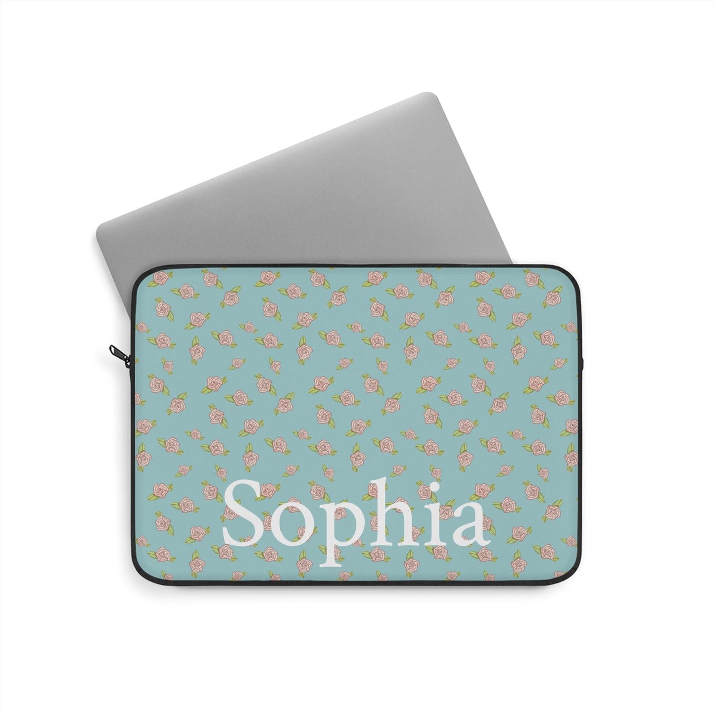 Blue Rose Coquette Pattern Laptop Sleeve, Personalized Protective Computer Cover, Tech Accessories, Tablet Bag, Padded Case