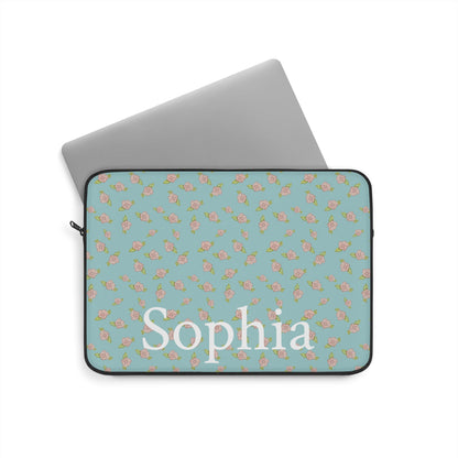 Blue Rose Coquette Pattern Laptop Sleeve, Personalized Protective Computer Cover, Tech Accessories, Tablet Bag, Padded Case