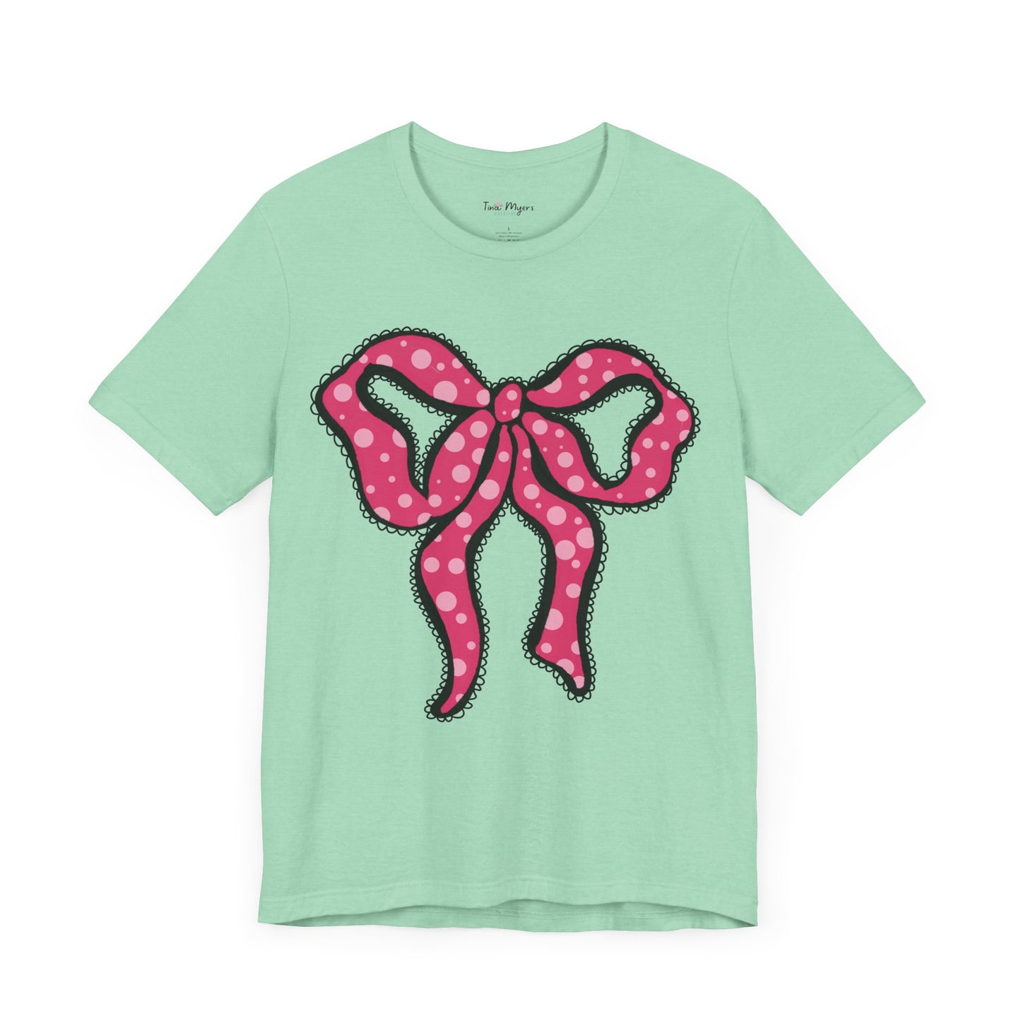 Pink Ruffle Bow Polka Dot Design T-Shirt, Shirt, Top, Tee - Unisex Jersey Short Sleeve Shirt for All Ages and Genders