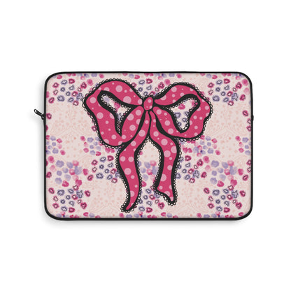 Pink Ruffle Bow Design Laptop Sleeve, Protective Computer Cover, Tech Accessories, Geometric Design Padded Case, Tablet Bag, Gift for Student
