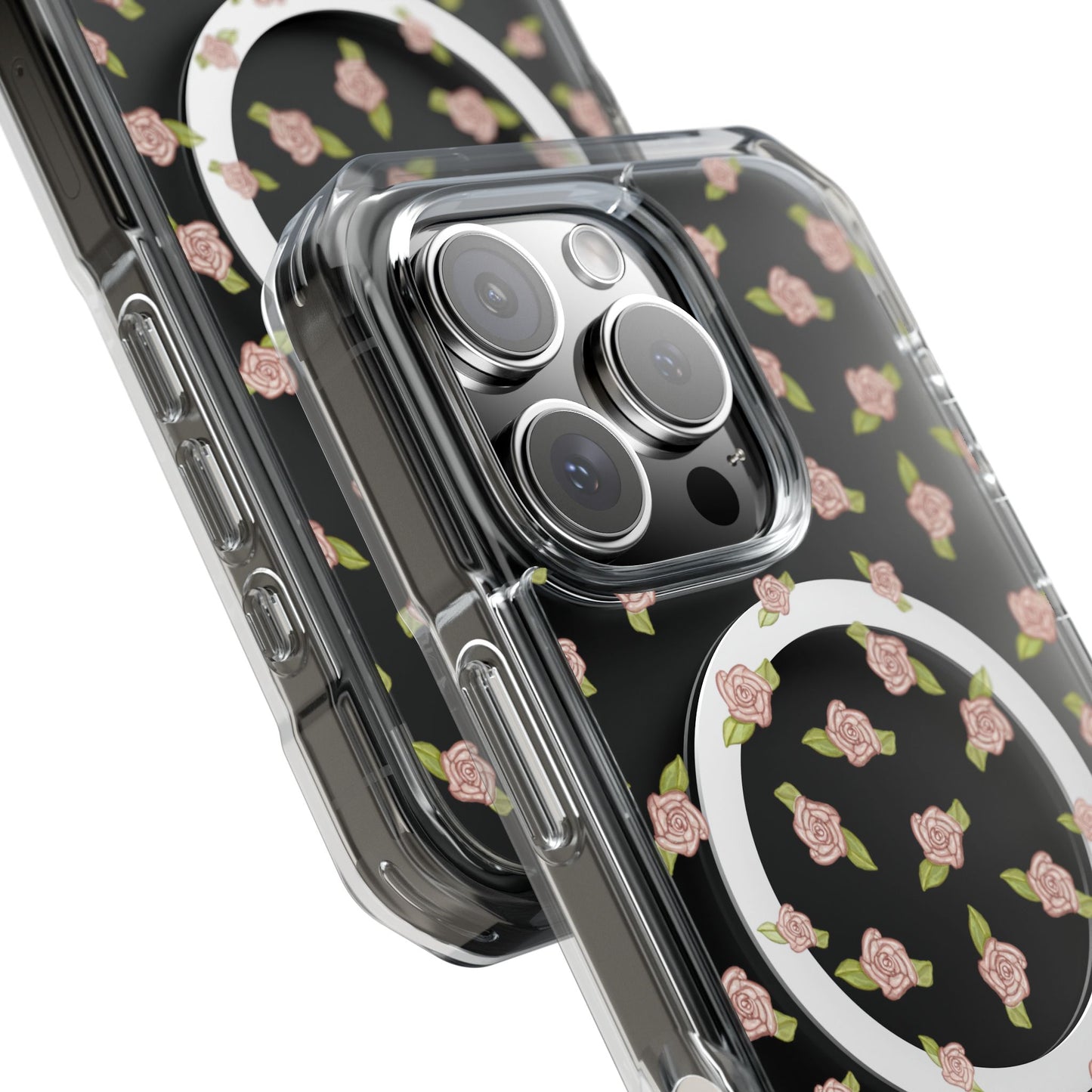 iPhone Case, Clear Magsafe Coquette Pink Rosettes, Protective Phone Cover, Transparent Magnetic Case, Impact Resistant, Gift for Her