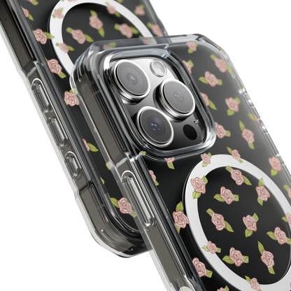 iPhone Case, Clear Magsafe Coquette Pink Rosettes, Protective Phone Cover, Transparent Magnetic Case, Impact Resistant, Gift for Her