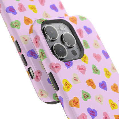 Sweet Candy Hearts, MagSafe Magnetic Tough Cases, iPhone 16 pro max case, Phone Accessories, Valentine's Day, Protective Phone Covers