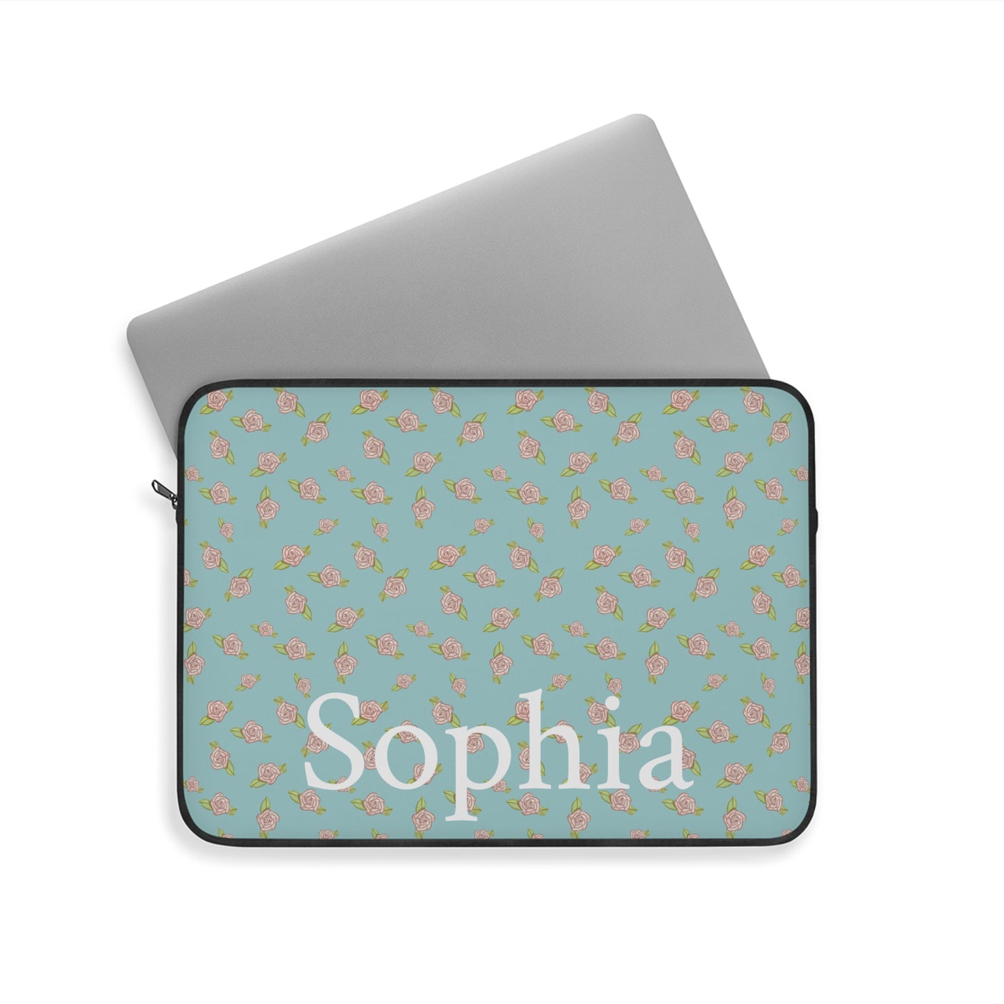 Blue Rose Coquette Pattern Laptop Sleeve, Personalized Protective Computer Cover, Tech Accessories, Tablet Bag, Padded Case