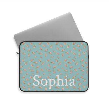 Blue Rose Coquette Pattern Laptop Sleeve, Personalized Protective Computer Cover, Tech Accessories, Tablet Bag, Padded Case