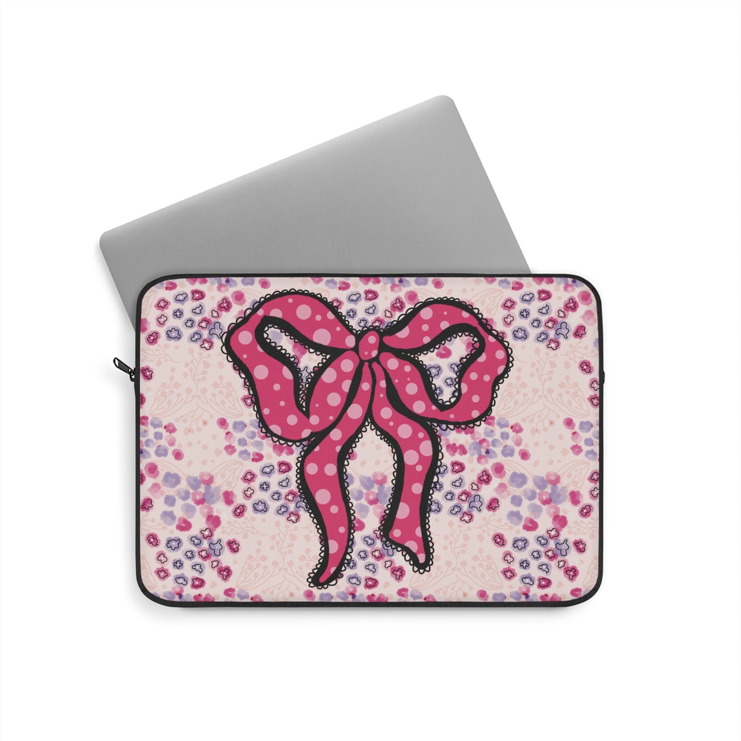 Pink Ruffle Bow Design Laptop Sleeve, Protective Computer Cover, Tech Accessories, Geometric Design Padded Case, Tablet Bag, Gift for Student
