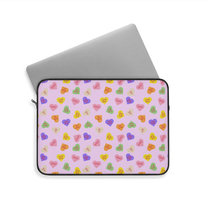 Sweet Candy Hearts Laptop Sleeve in Strawberry Pink, Protective Computer Cover, Tech Accessories, Valentine Padded Case, Tablet Bag, Case