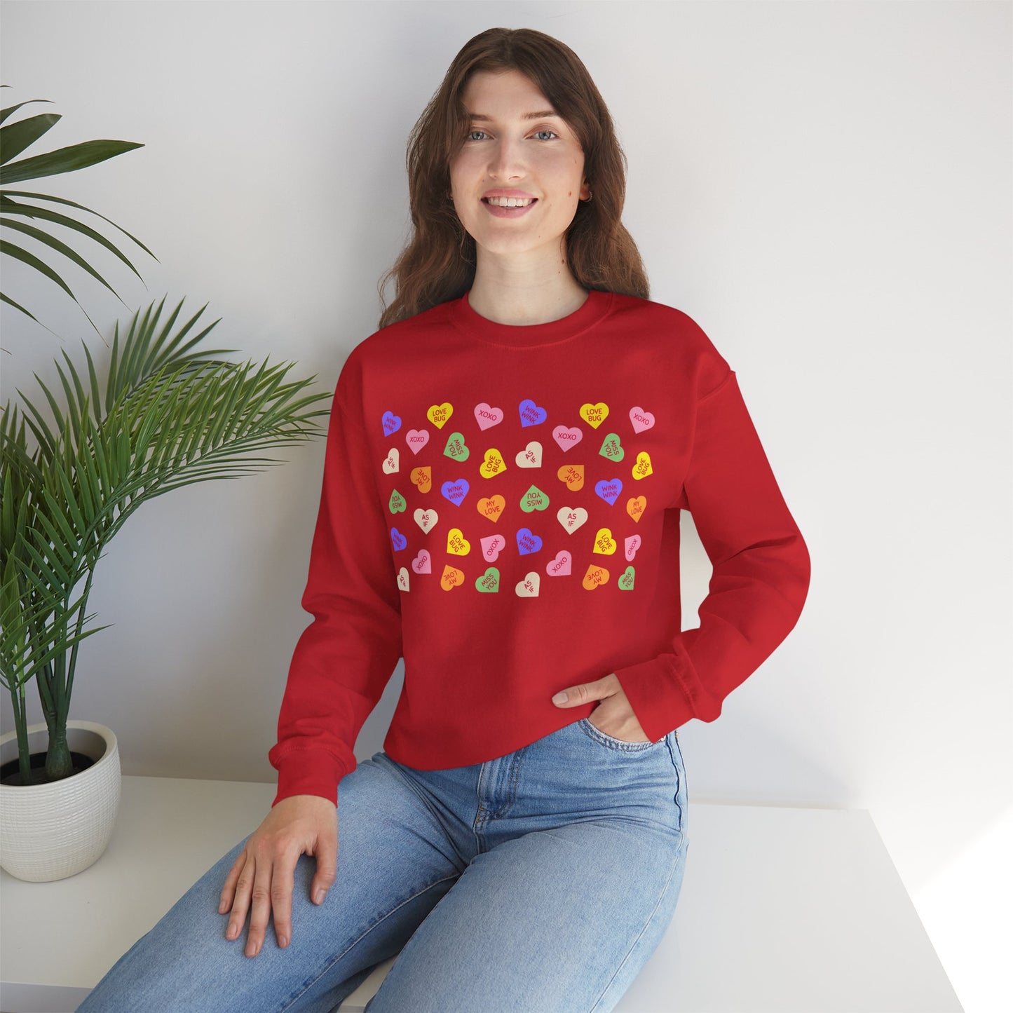 Sweet Heart Candy Valentine Sweatshirt, Crewneck Jumper, Unisex Sweater, Cozy Pullover, Winter Fashion Top