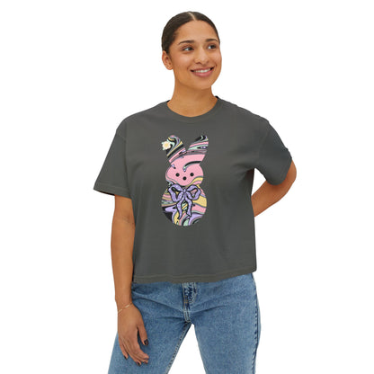 Comfort Colors Stylish Women's Boxy Tee with Colorful Swirl Bunny Design, Fun Spring Shirt, Easter Gift, Casual Wear, Fashionable Tee