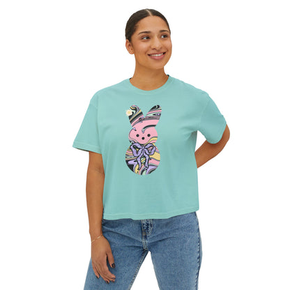 Comfort Colors Stylish Women's Boxy Tee with Colorful Swirl Bunny Design, Fun Spring Shirt, Easter Gift, Casual Wear, Fashionable Tee
