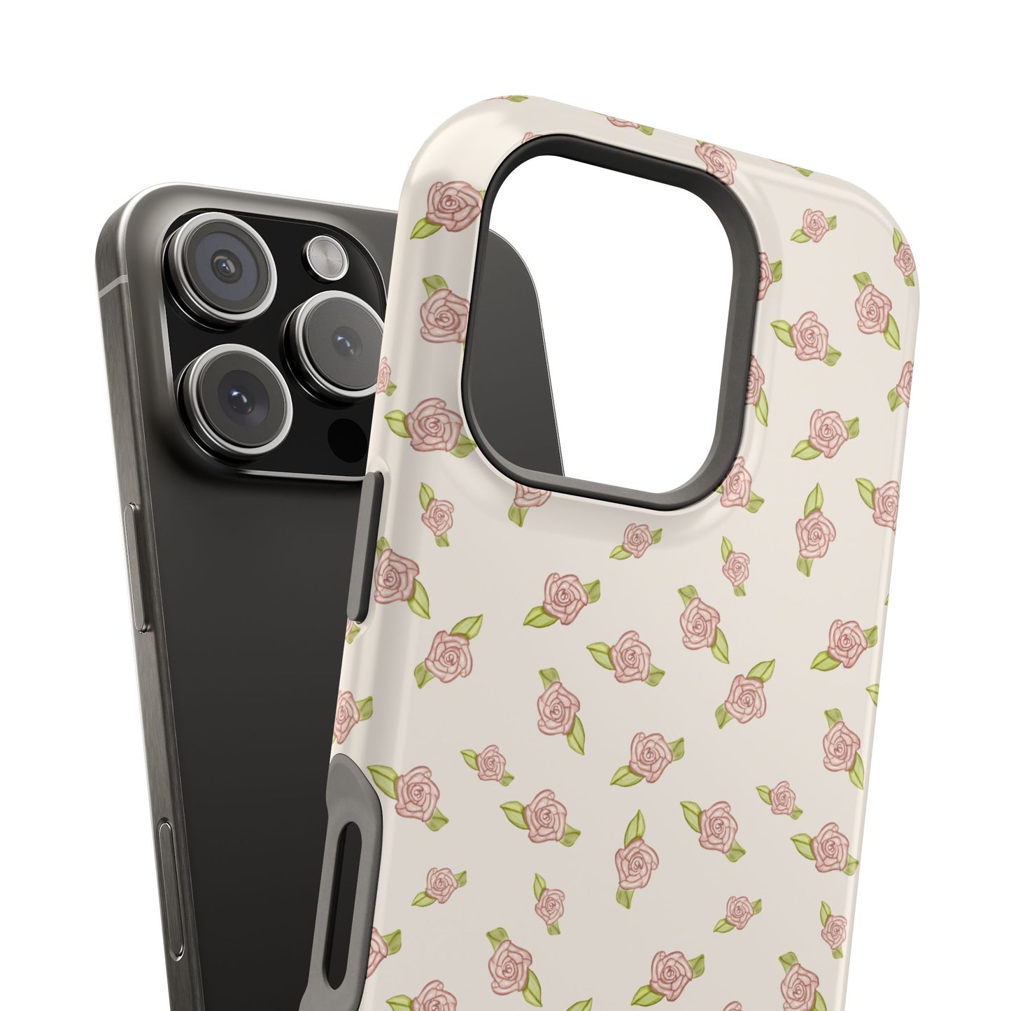 Antique White Coquette Pink Rosettes, MagSafe Magnetic Tough Cases, Phone Accessories, Unique Gifts, Protective Phone Covers, Floral Design