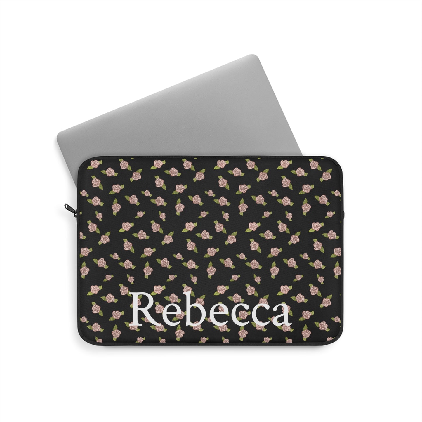 Black and Pink Coquette Rose Pattern Laptop Sleeve, Personalized Protective Computer Cover, Tech Accessories, Tablet Bag, Padded Case