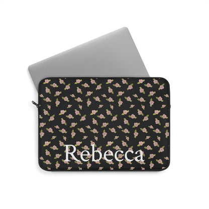 Black and Pink Coquette Rose Pattern Laptop Sleeve, Personalized Protective Computer Cover, Tech Accessories, Tablet Bag, Padded Case
