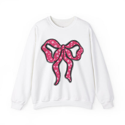 Pink Ruffle Bow Sweatshirt, Crewneck Jumper, Unisex Sweater, Cozy Pullover, Winter Fashion Top