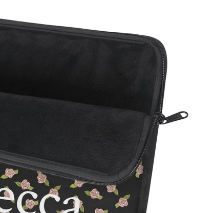 Black and Pink Coquette Rose Pattern Laptop Sleeve, Personalized Protective Computer Cover, Tech Accessories, Tablet Bag, Padded Case