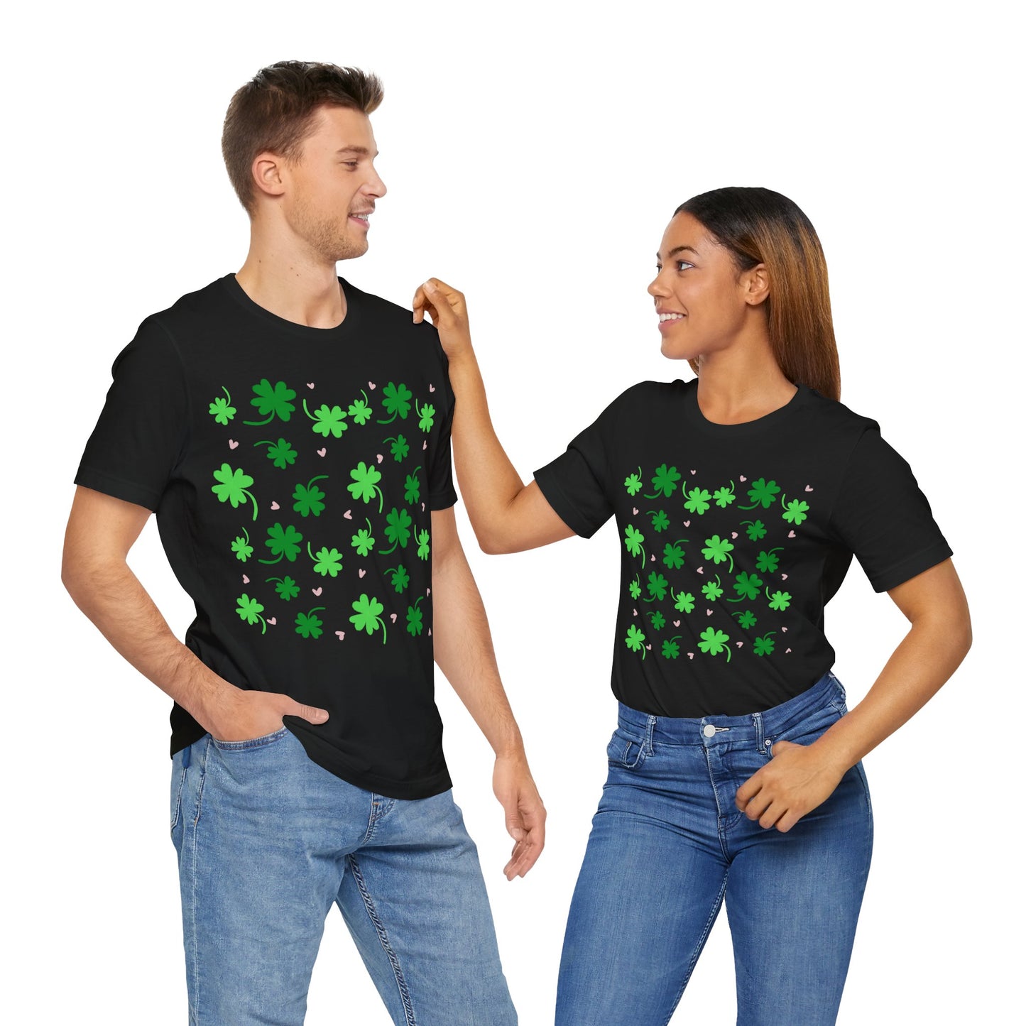 Lucky Four Leaf Clover Pattern Tee, St. Patrick's Day Shirt, Irish Luck T-Shirt, Good Luck Charm Top, Shamrock Print Apparel