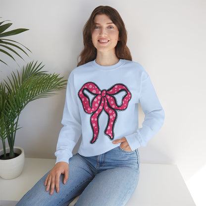 Pink Ruffle Bow Sweatshirt, Crewneck Jumper, Unisex Sweater, Cozy Pullover, Winter Fashion Top