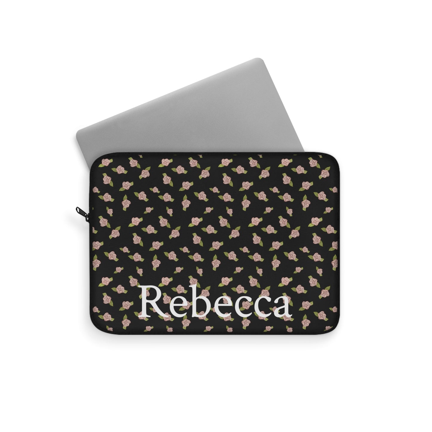 Black and Pink Coquette Rose Pattern Laptop Sleeve, Personalized Protective Computer Cover, Tech Accessories, Tablet Bag, Padded Case