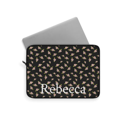 Black and Pink Coquette Rose Pattern Laptop Sleeve, Personalized Protective Computer Cover, Tech Accessories, Tablet Bag, Padded Case