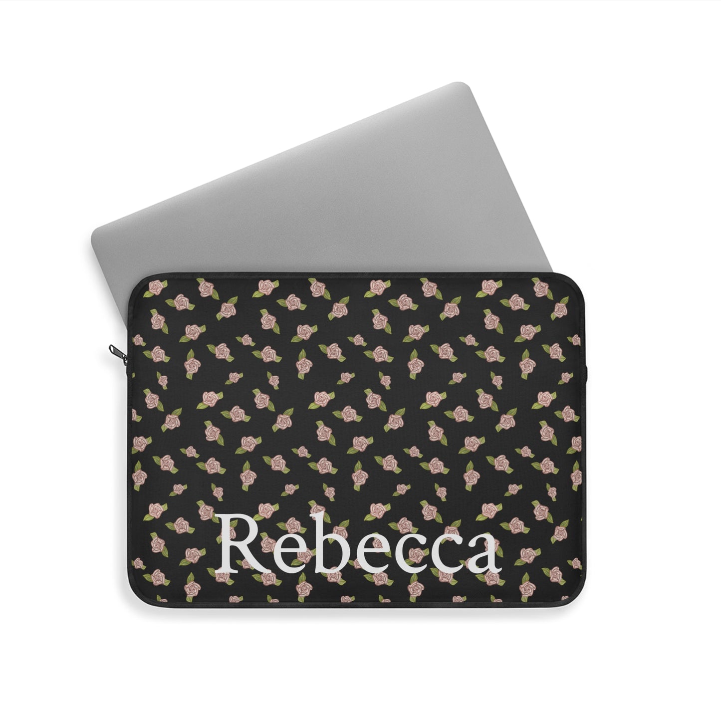 Black and Pink Coquette Rose Pattern Laptop Sleeve, Personalized Protective Computer Cover, Tech Accessories, Tablet Bag, Padded Case