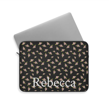 Black and Pink Coquette Rose Pattern Laptop Sleeve, Personalized Protective Computer Cover, Tech Accessories, Tablet Bag, Padded Case