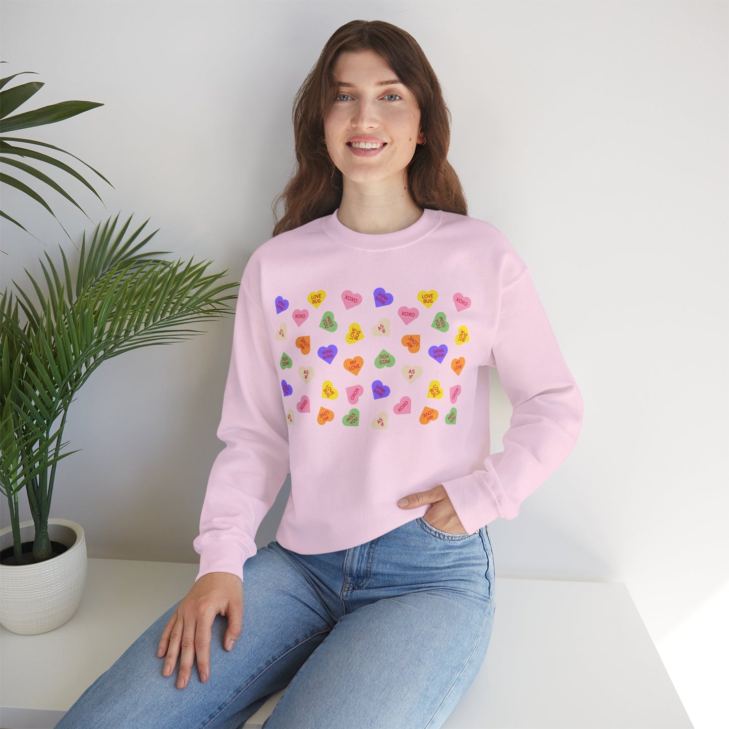 Sweet Heart Candy Valentine Sweatshirt, Crewneck Jumper, Unisex Sweater, Cozy Pullover, Winter Fashion Top