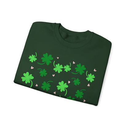 Clover Print Sweatshirt, St. Patrick's Day Jumper, Lucky Charm Sweater, Irish Shamrock Pullover, Green Leafy Top