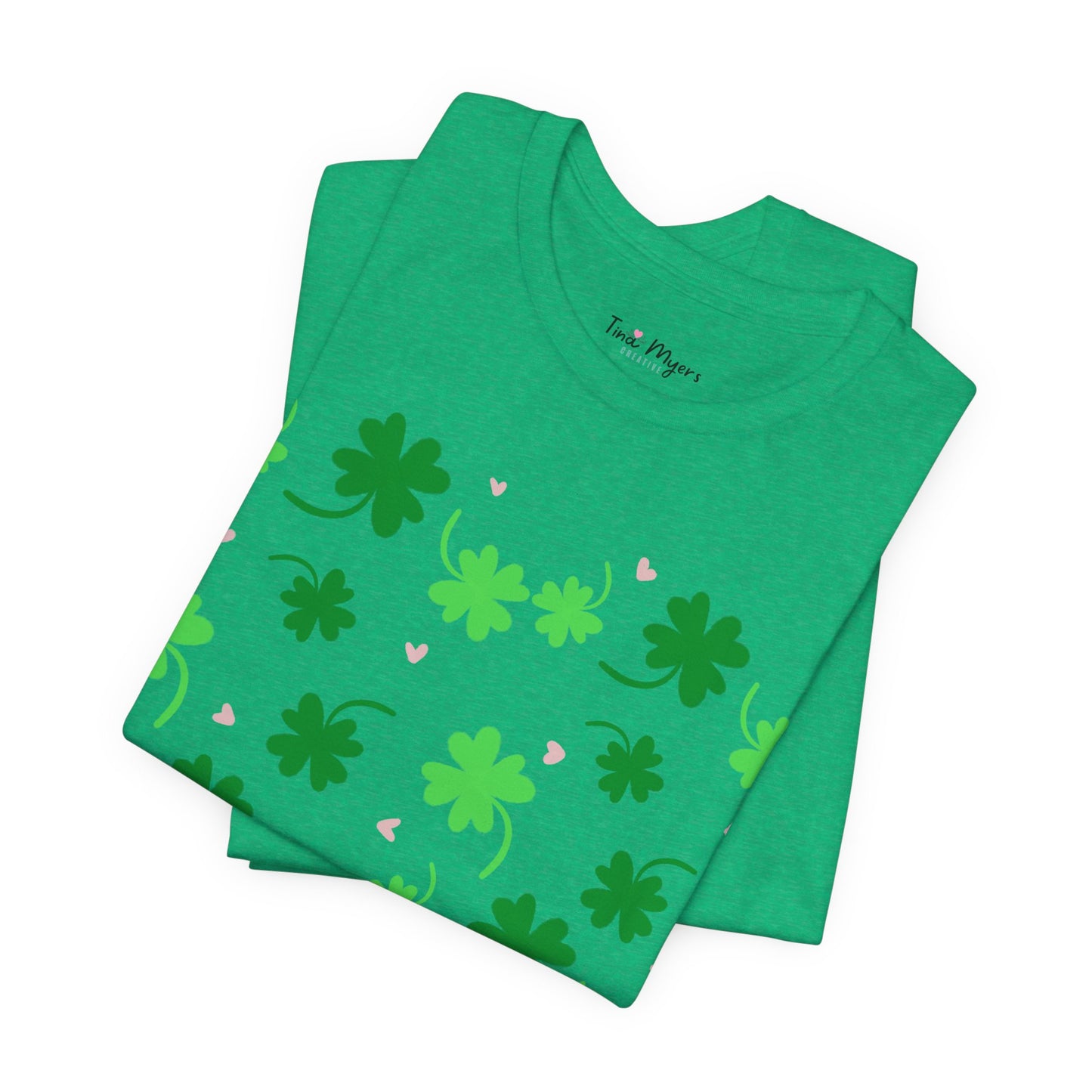 Lucky Four Leaf Clover Pattern Tee, St. Patrick's Day Shirt, Irish Luck T-Shirt, Good Luck Charm Top, Shamrock Print Apparel