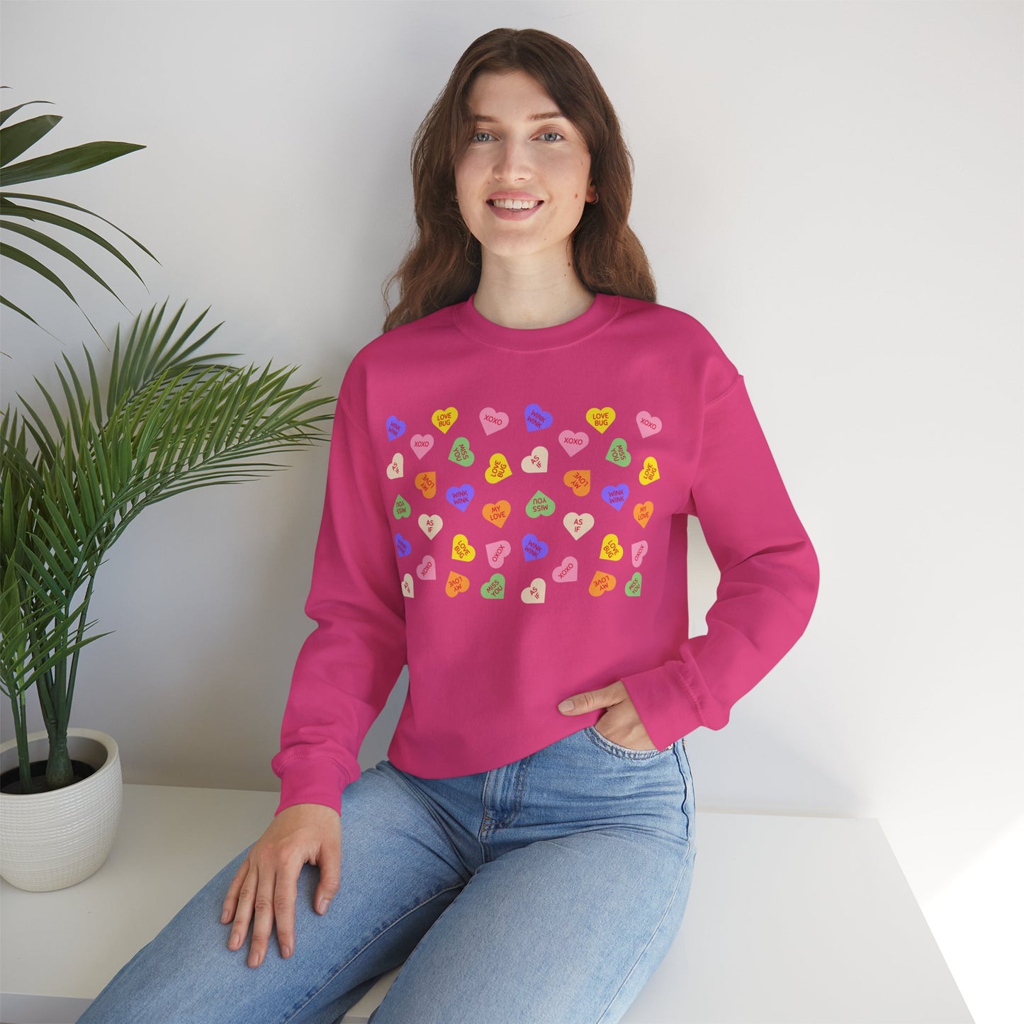Sweet Heart Candy Valentine Sweatshirt, Crewneck Jumper, Unisex Sweater, Cozy Pullover, Winter Fashion Top