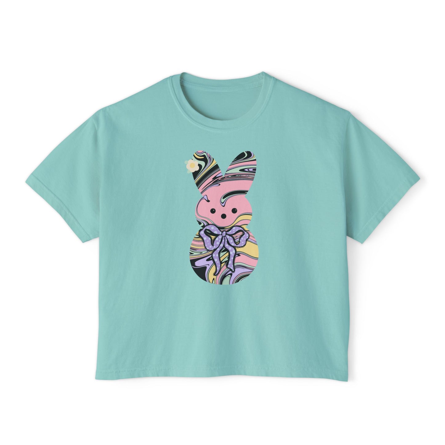 Comfort Colors Stylish Women's Boxy Tee with Colorful Swirl Bunny Design, Fun Spring Shirt, Easter Gift, Casual Wear, Fashionable Tee