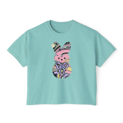 Comfort Colors Stylish Women's Boxy Tee with Colorful Swirl Bunny Design, Fun Spring Shirt, Easter Gift, Casual Wear, Fashionable Tee