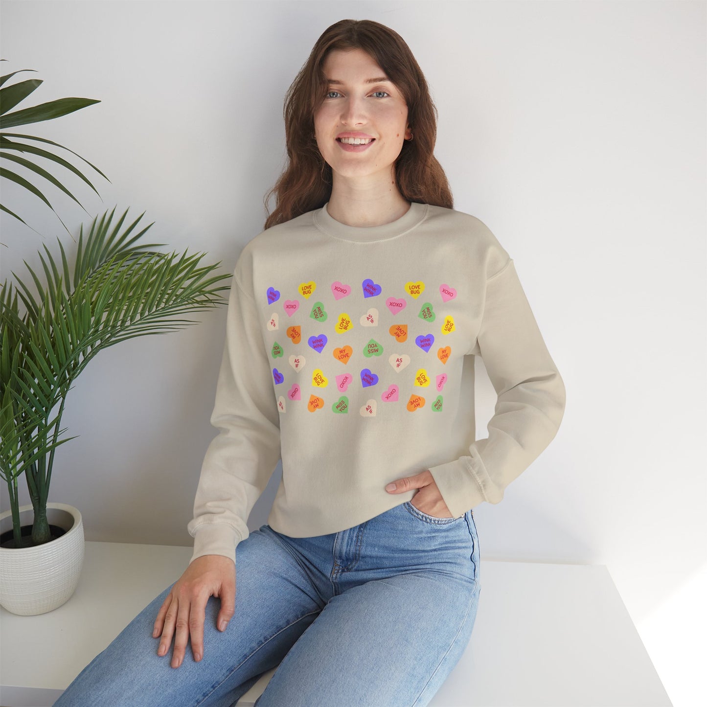 Sweet Heart Candy Valentine Sweatshirt, Crewneck Jumper, Unisex Sweater, Cozy Pullover, Winter Fashion Top