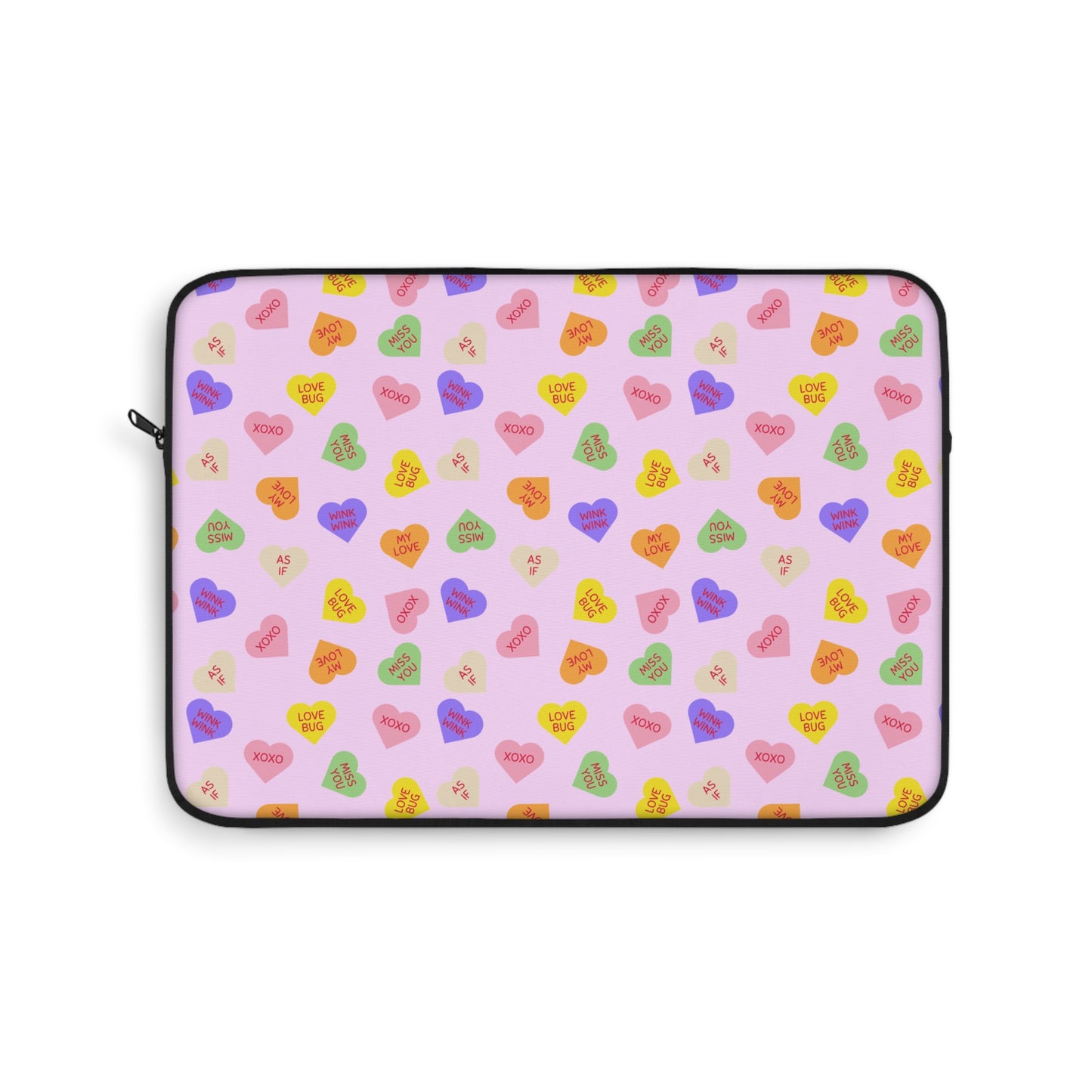 Sweet Candy Hearts Laptop Sleeve in Strawberry Pink, Protective Computer Cover, Tech Accessories, Valentine Padded Case, Tablet Bag, Case